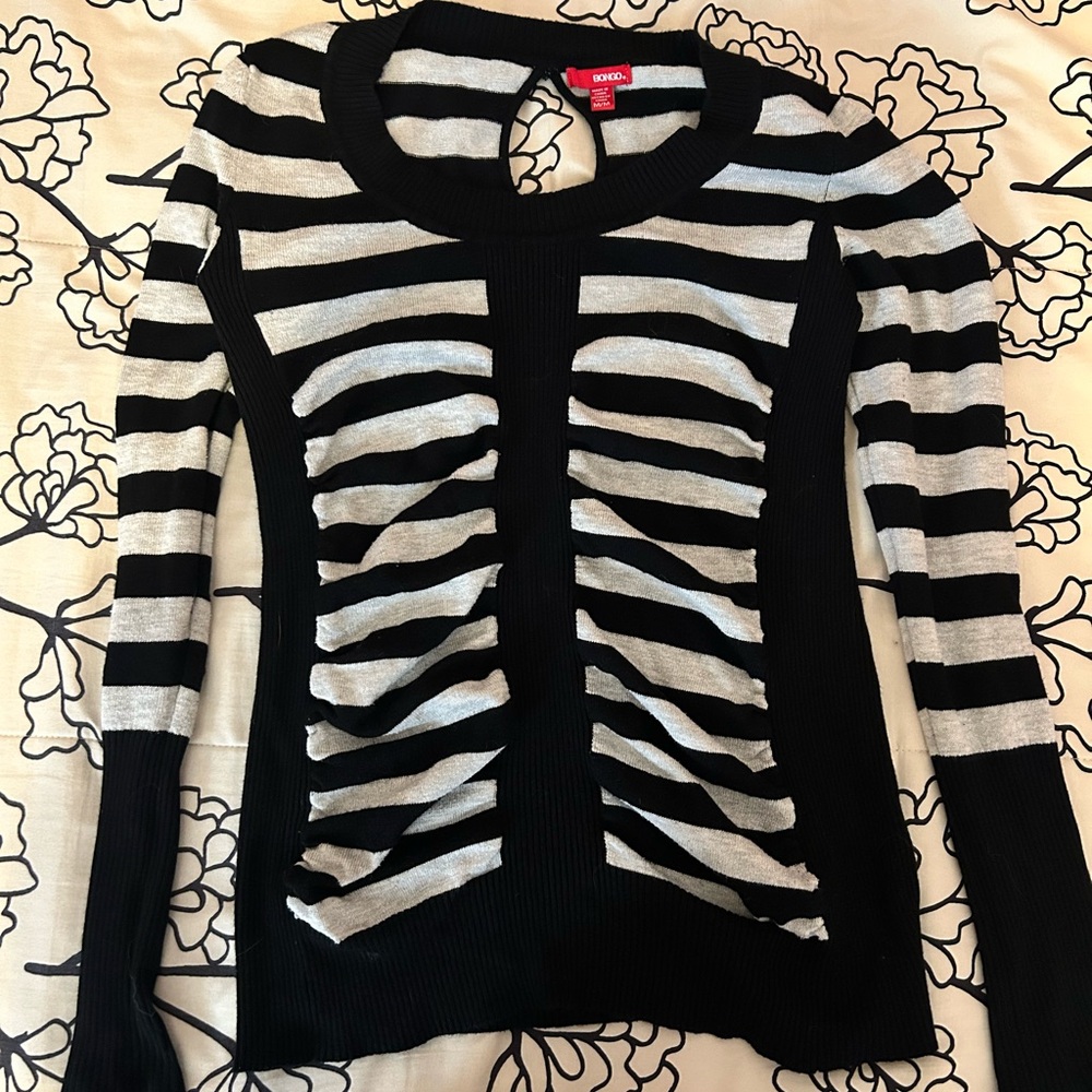 Guess Black and White Long Sleeve Cut Out Sweatshirt